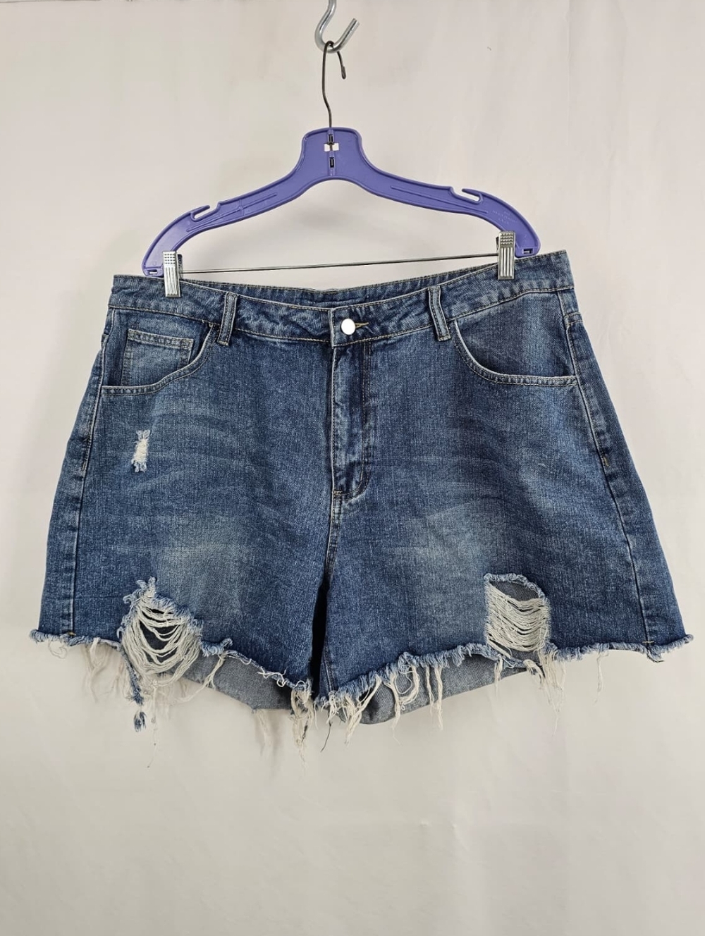 SHEIN Women's Plus Size High Waist Ripped Raw Hem Denim Jean Shorts, Sz 3XL